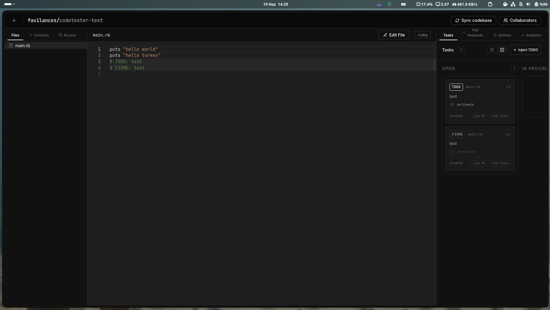 Code & Tasks View